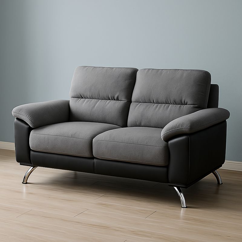 Divano 2 Posti Tessuto Grigio PU Nero 145x85x90 cm