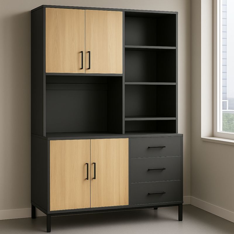 Libreria in MDF, colore nero/rovere 200x90x40 cm