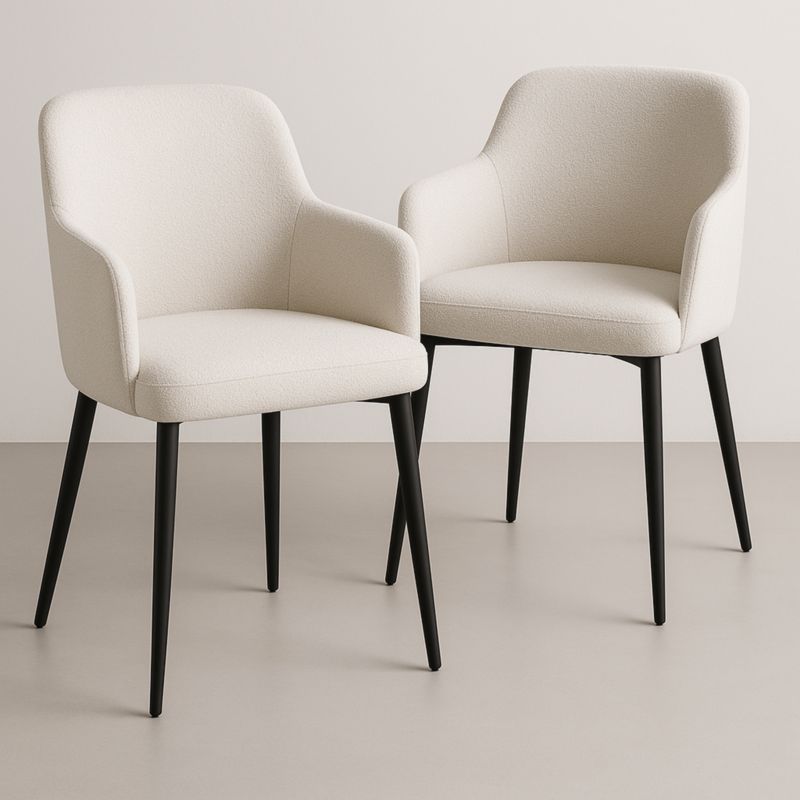 Set di 2 Sedie Poltroncina Crema in Tessuto Poliestere Gambe in Metallo Nero