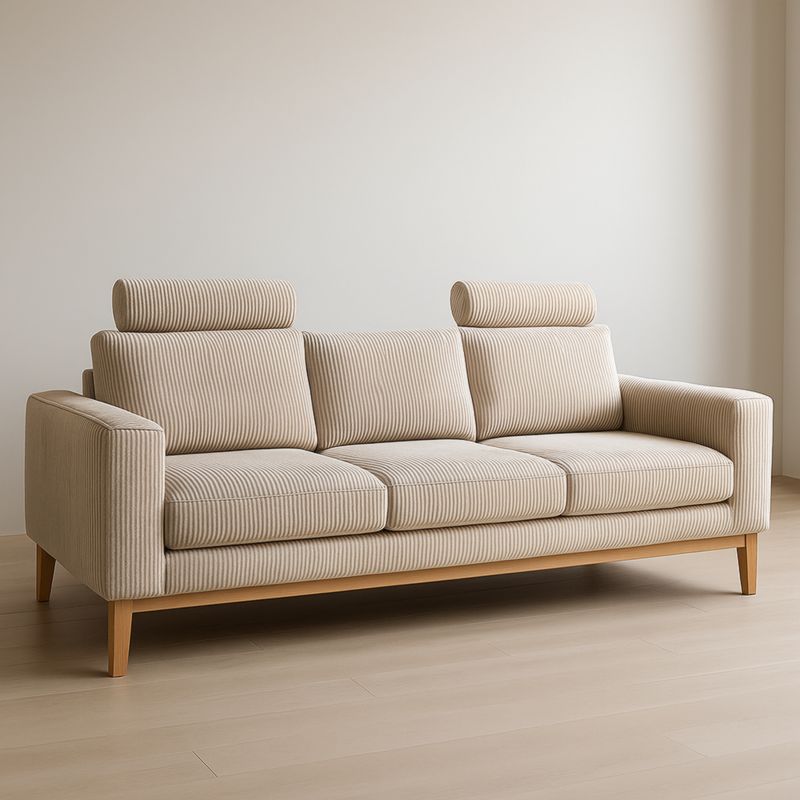 Divano a Tre Posti Tessuto Beige Legno 210x85x90 cm