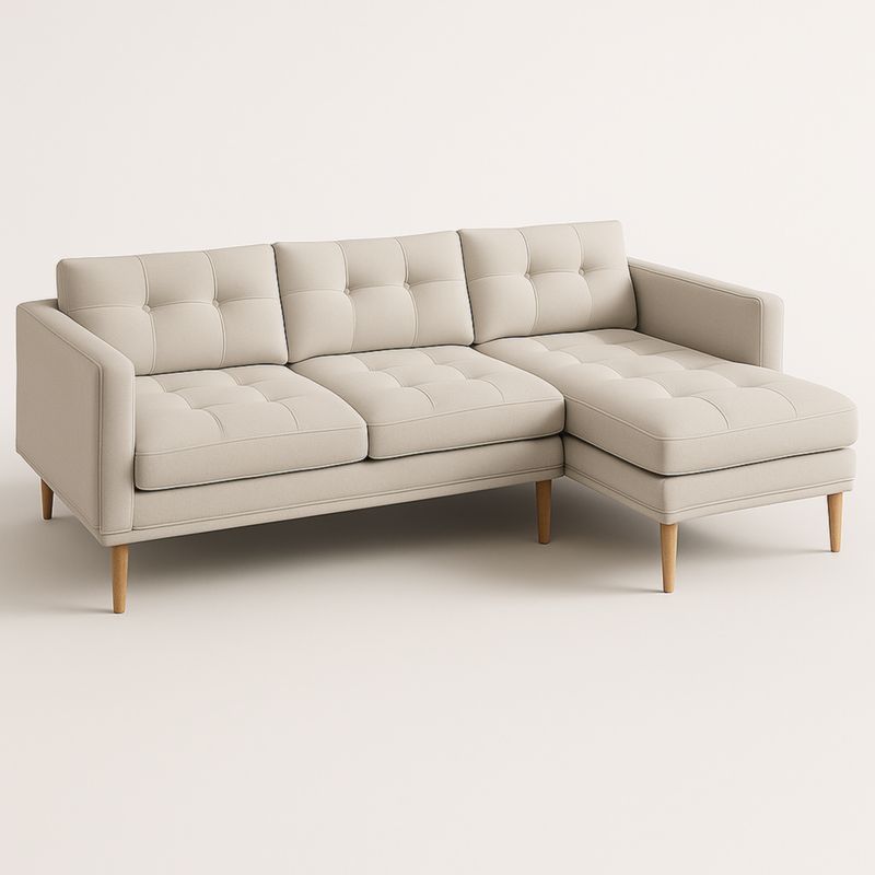 Divano ad Angolo Tessuto Beige Legno Massello 220x150x85 cm