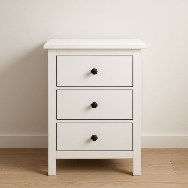 Comodino in Legno con 3 Cassetti Bianco