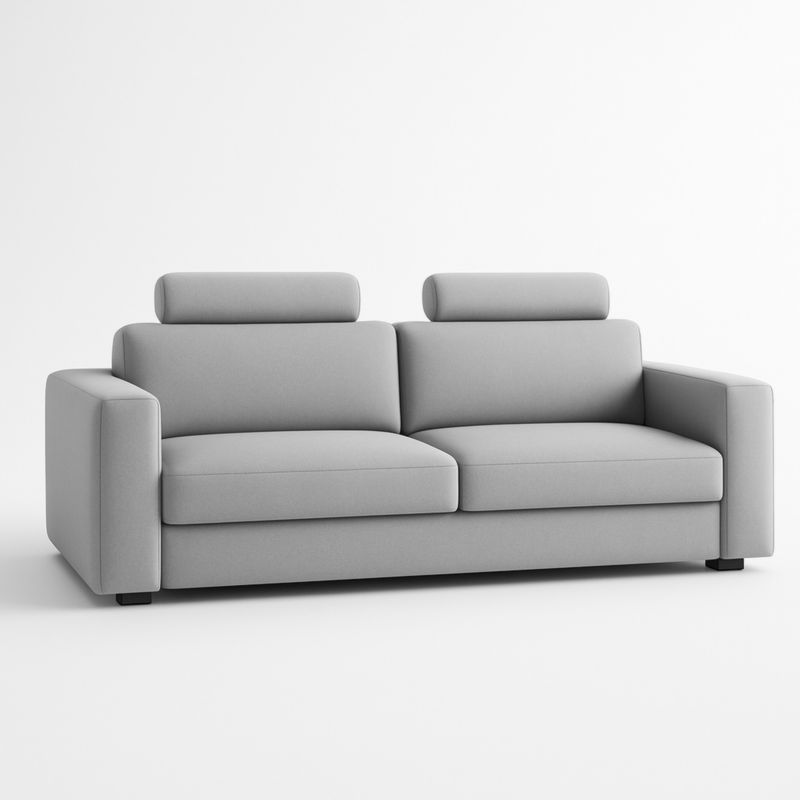 Divano 2 posti tessuto grigio con poggiatesta regolabile