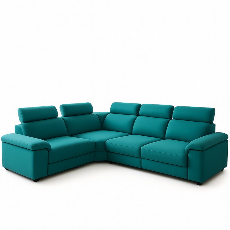 Divano angolare in tessuto Blu Verde regolabile 250cm x 200cm x 85cm