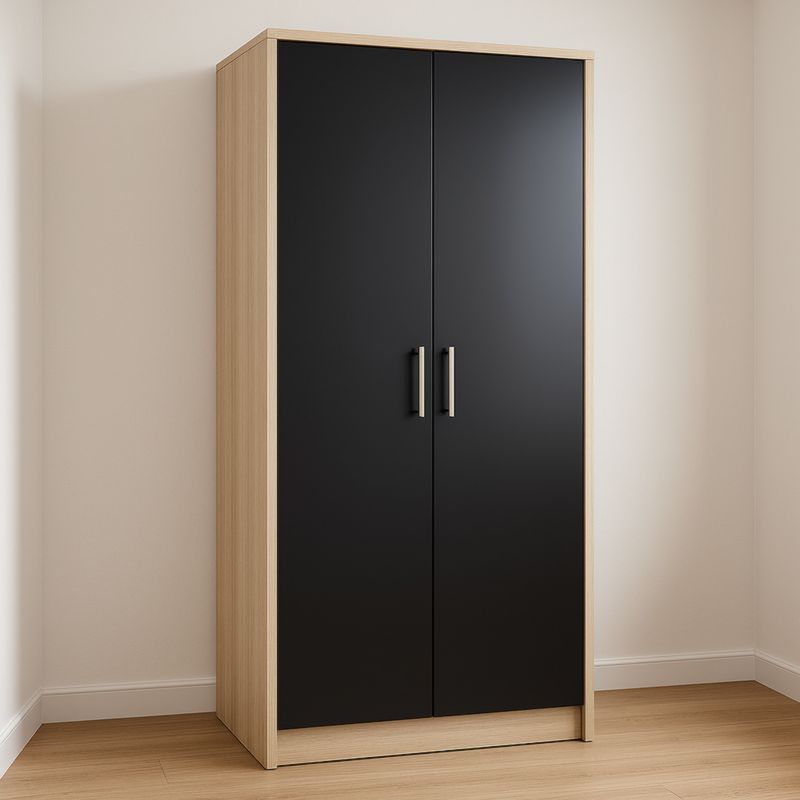 Armadio guardaroba a due ante nero legno 90x55x200 cm