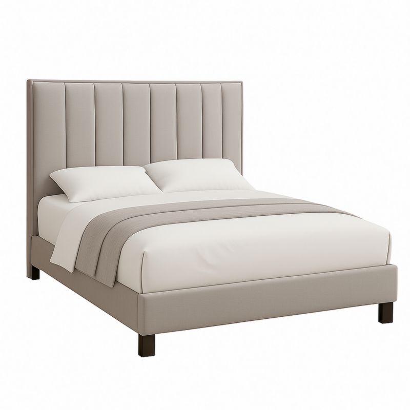 Letto imbottito king size in tessuto grigio con testiera alta