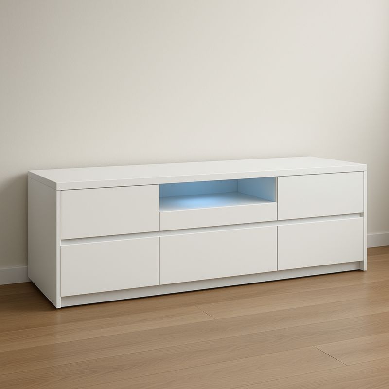 Mobile TV bianco a 5 cassetti MDF con ripiano LED 180x40x60 cm