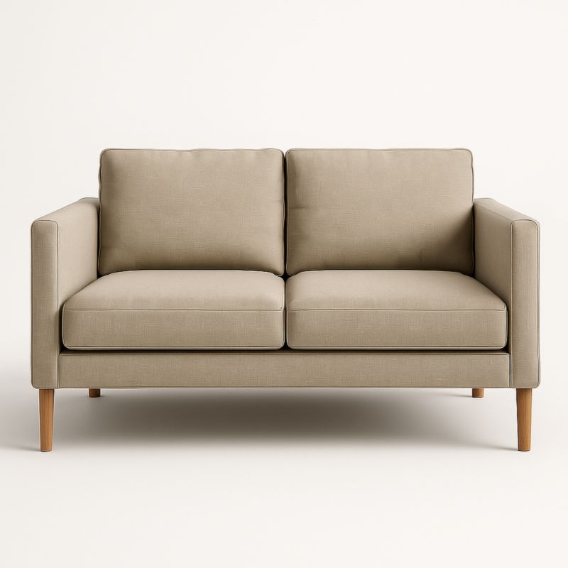 Divano 2 posti tortora poliestere con gambe in legno 155x85x80 cm