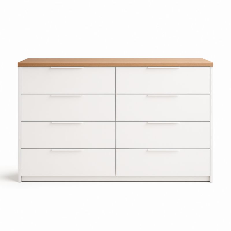 Cassettiera rettangolare a 8 cassetti, in MDF bianco con piano effetto legno