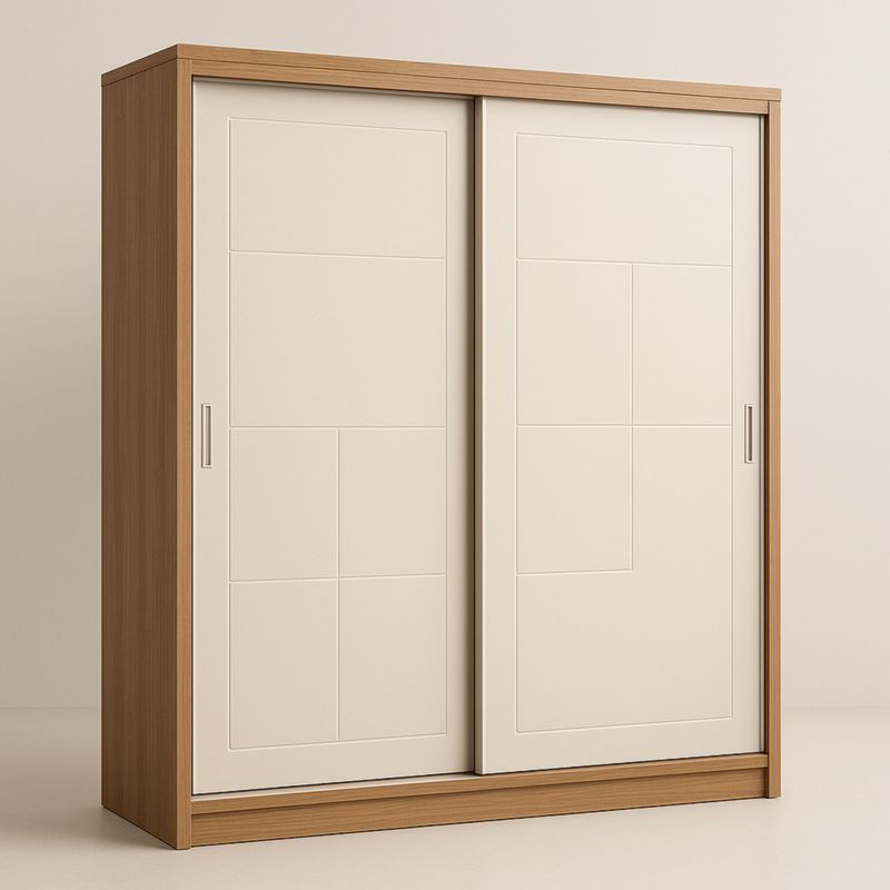 Armadio guardaroba ante scorrevoli rettangolare crema legno MDF 200x150x60 cm