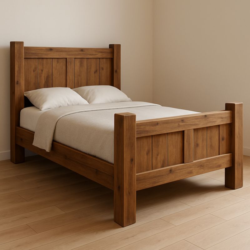 Letto matrimoniale in legno massello colore naturale