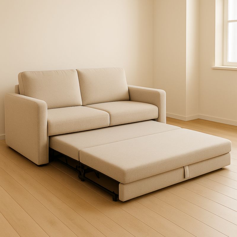 Divano Letto Convertibile Beige Tessuto 200x140 cm