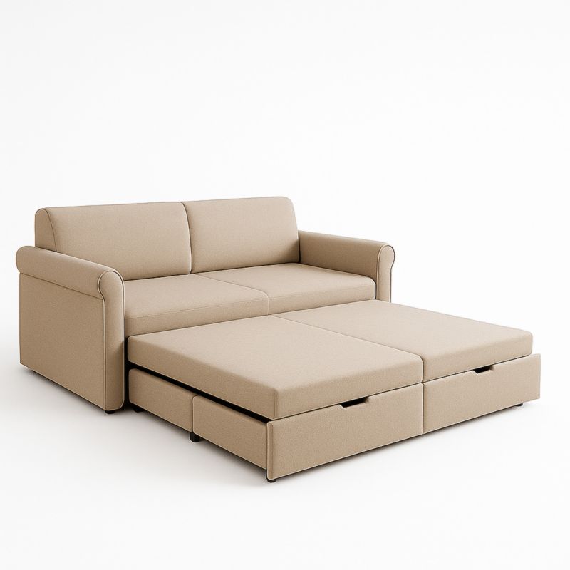 Divano Letto Convertible in Tessuto Beige con Cassetti 200x140x90 cm