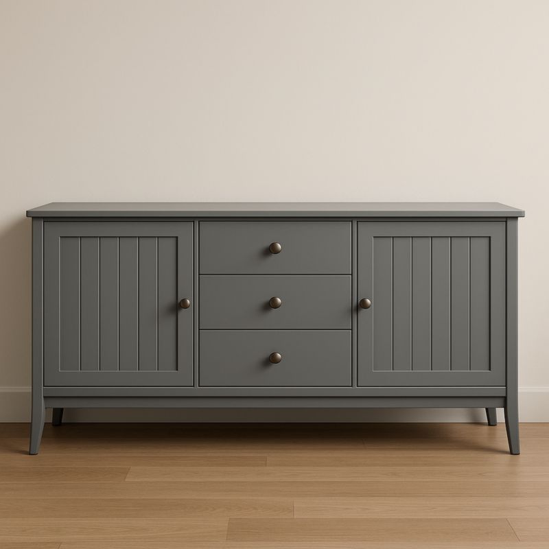 Credenza in Legno con Ante e Cassetti Grigio 150x40x80 cm