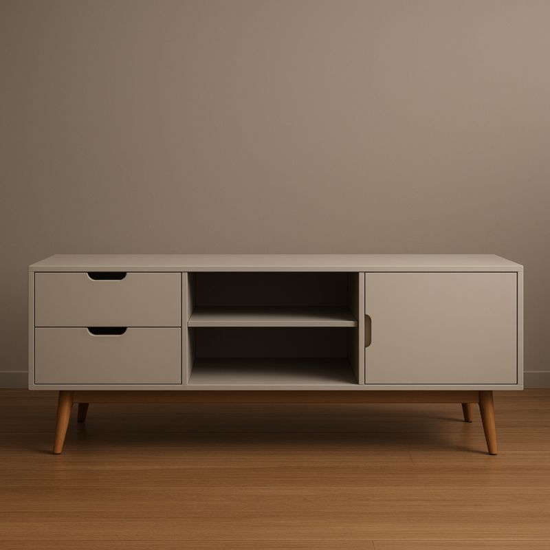 Mobile TV Legno Grigio con 2 Cassetti, 1 Anta e 2 Ripiani