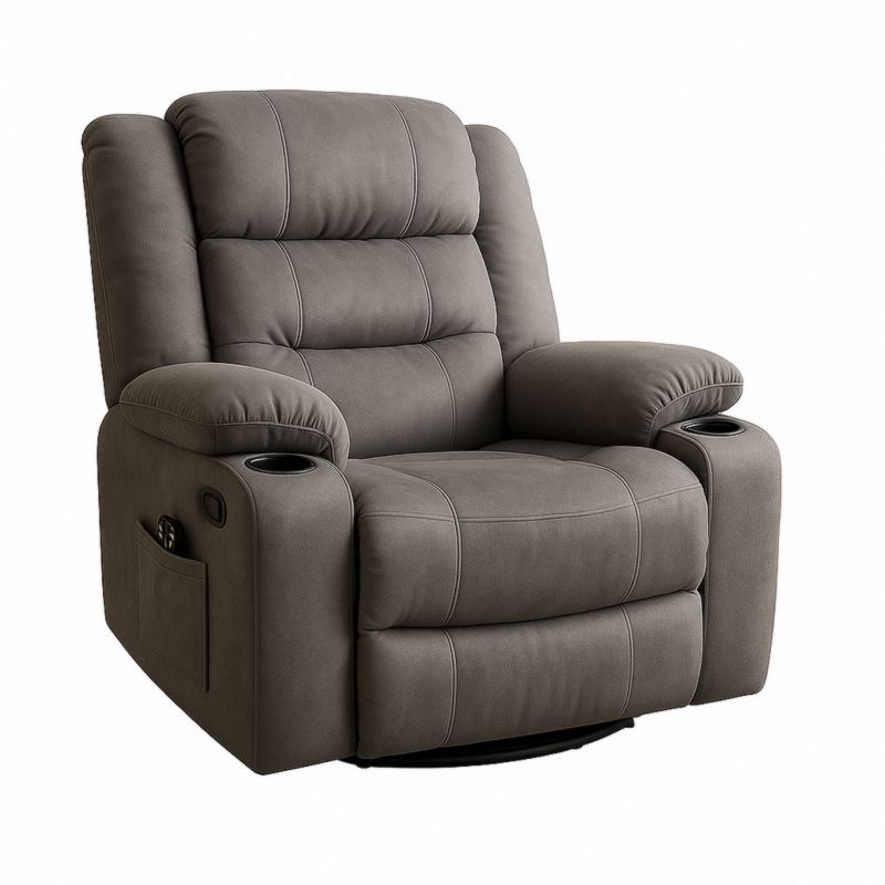 Poltrona Reclinabile con Portabicchieri in Microfibra Grigia