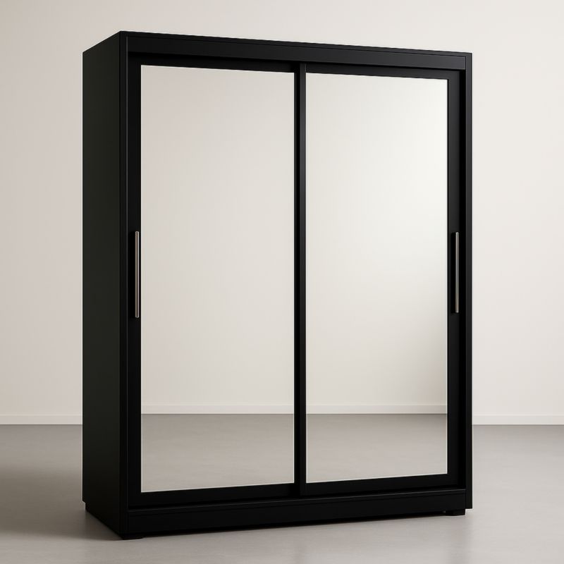 Armadio scorrevole nero con specchio in legno MDF e vetro 200x60x220