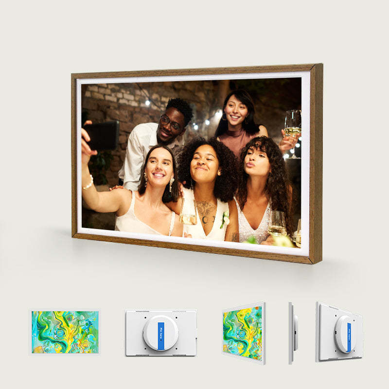 Pinpin 2.0 Aluminum Digital Frame — Wood-Grain Style