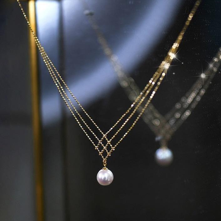 Akoya Pearl Lace Necklace in 14k Gold