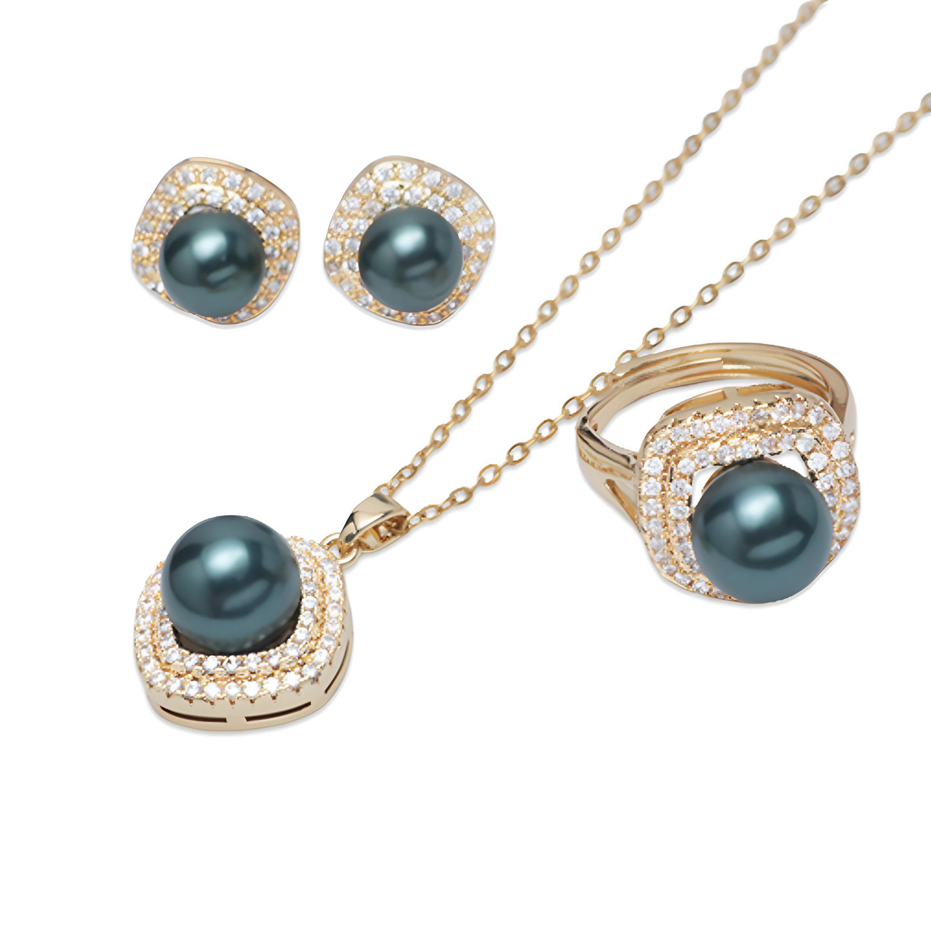 Diamond Classic 18K Gold Akoya Pearl Set Double Trephine