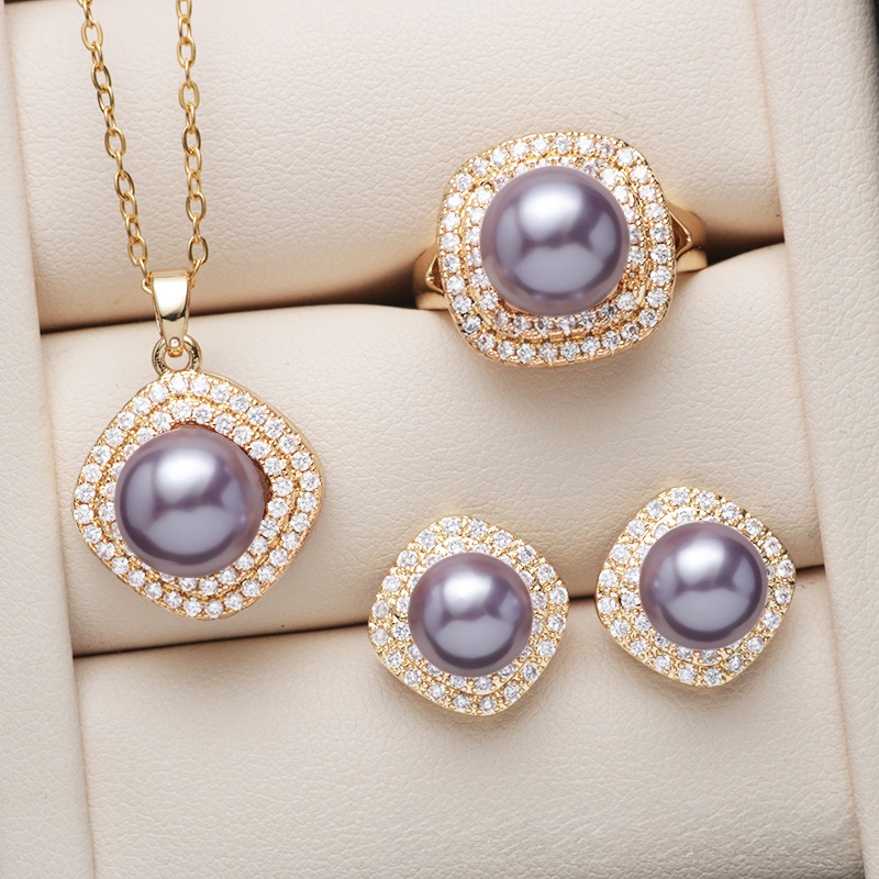 Diamond Classic 18K Gold Akoya Pearl Set Double Trephine