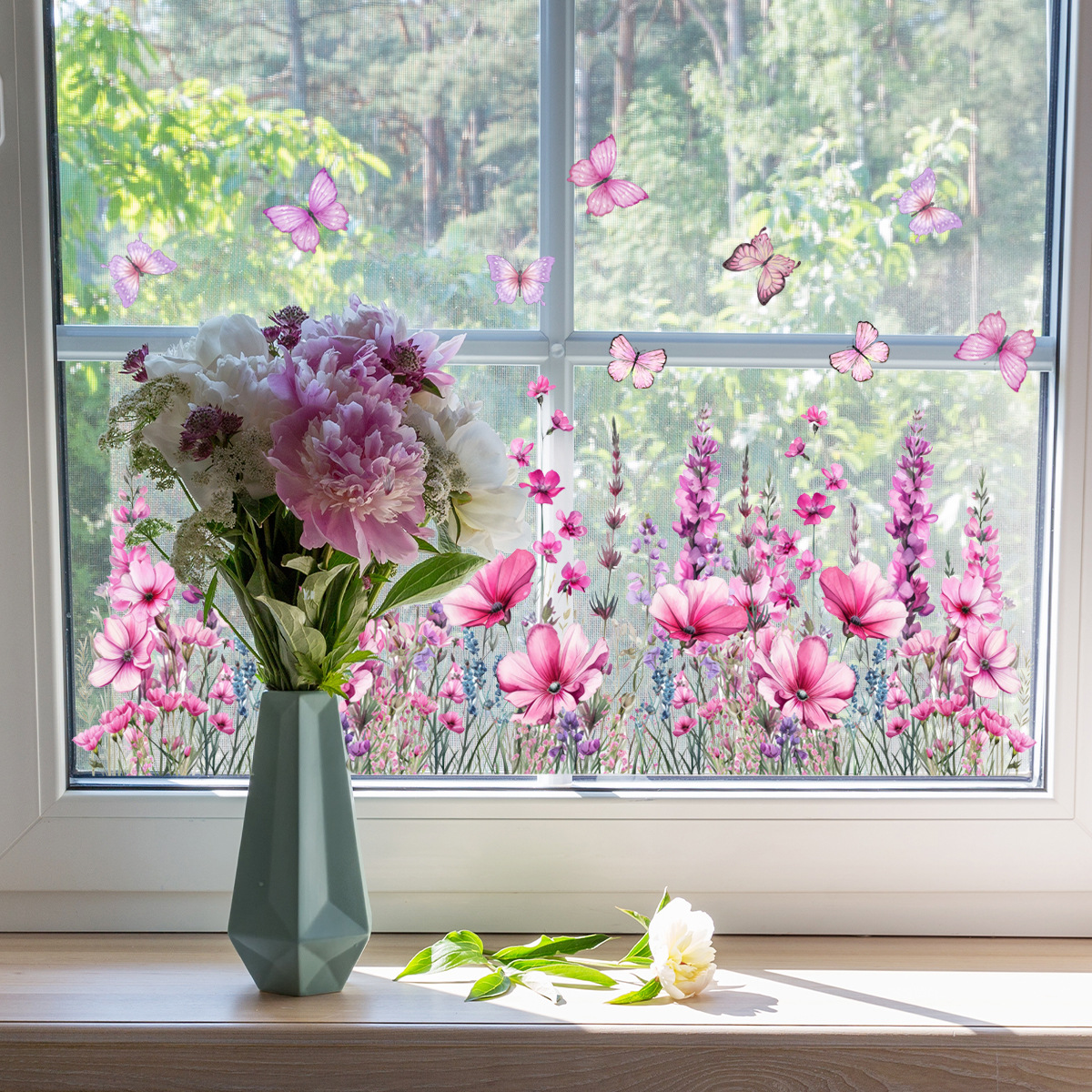 Colorful Floral Bouquet Window Sticker (Cut To Size Freely)