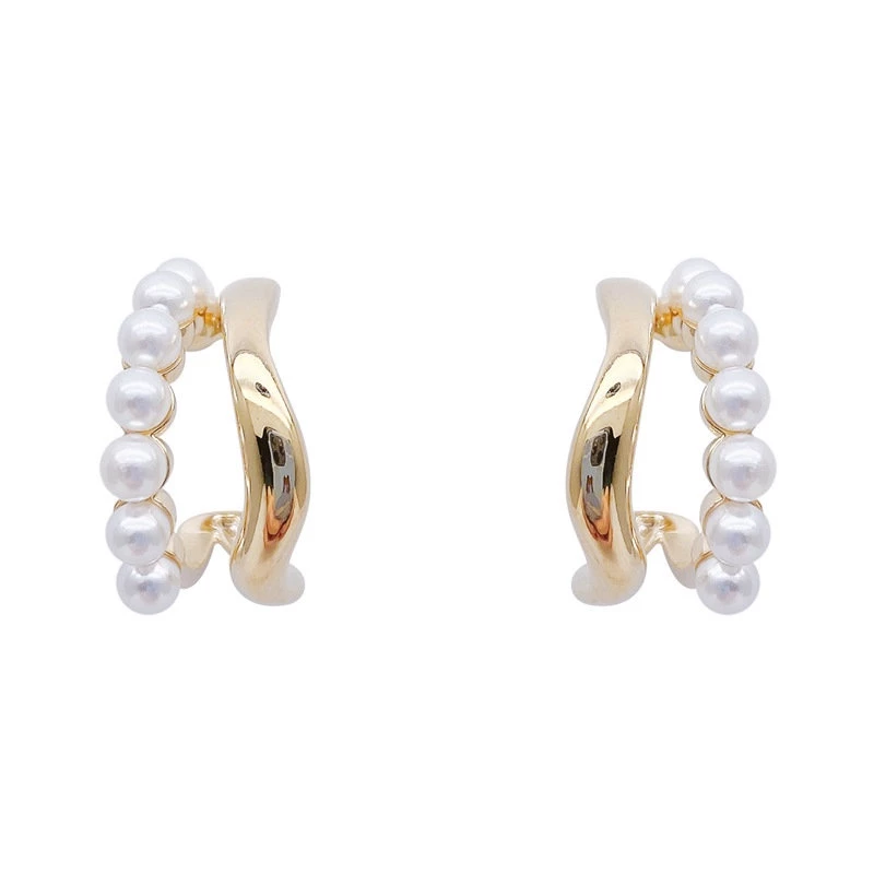 Vintage Pearl Hoop Huggie Earrings