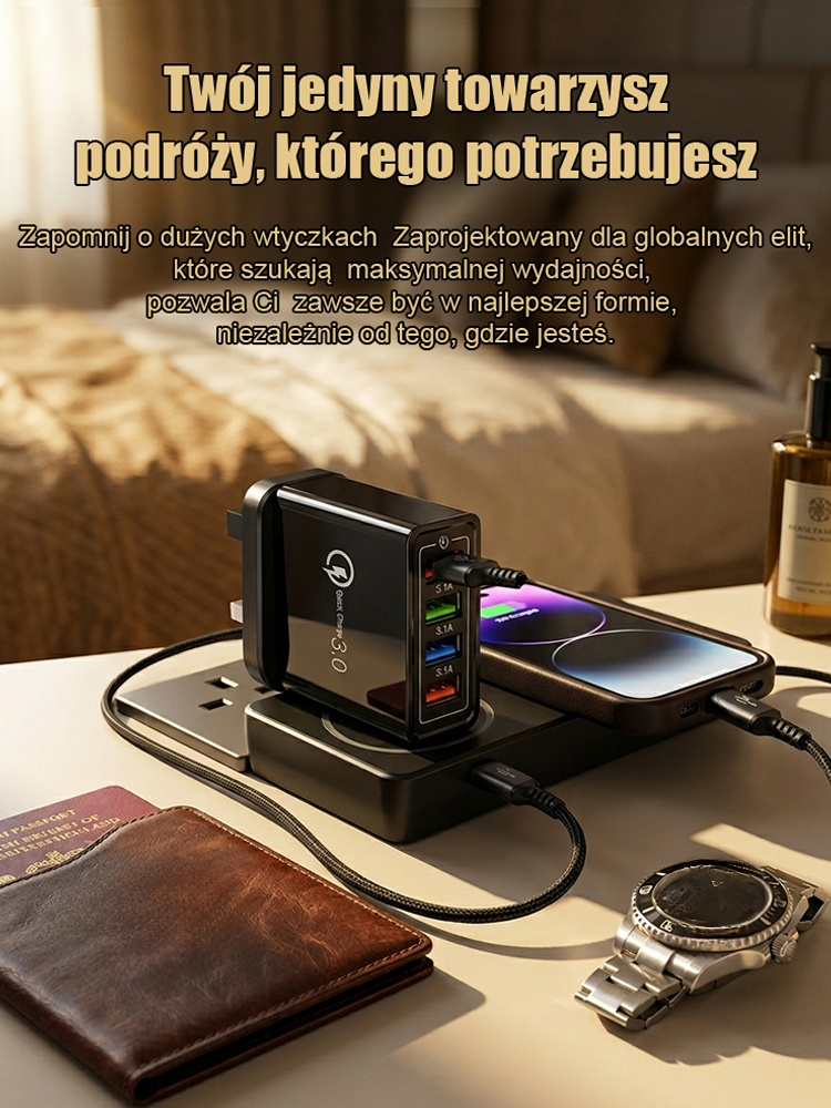 Czterowyjściowa ładowarka podróżna 【poprawa żywotności baterii telefonu】