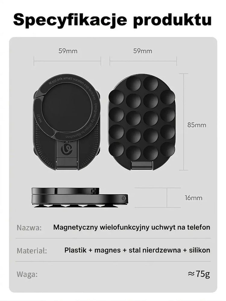 Obrotowy magnetyczny uchwyt do telefonu z możliwością zawieszenia