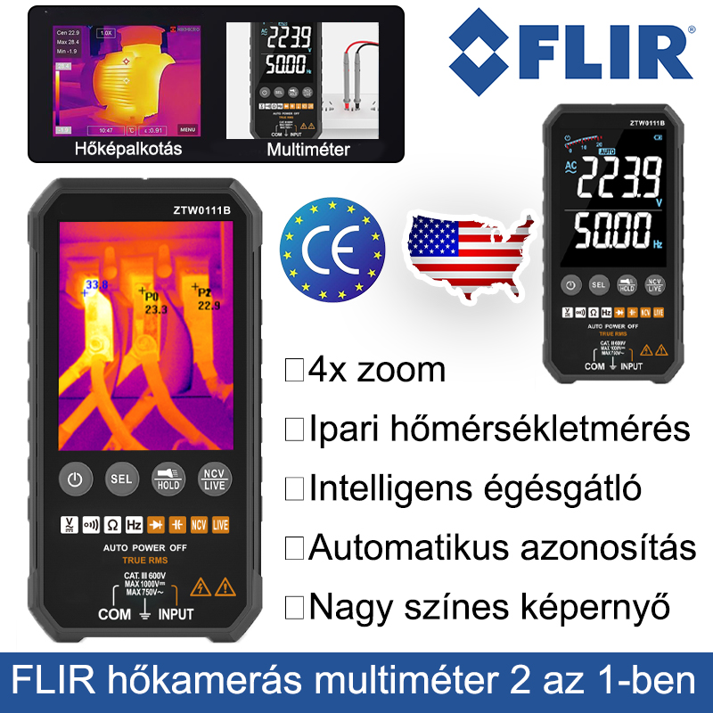 FLIR hőleképező multiméter kettő az egyben (4x zoom/automatikus felismerés)
