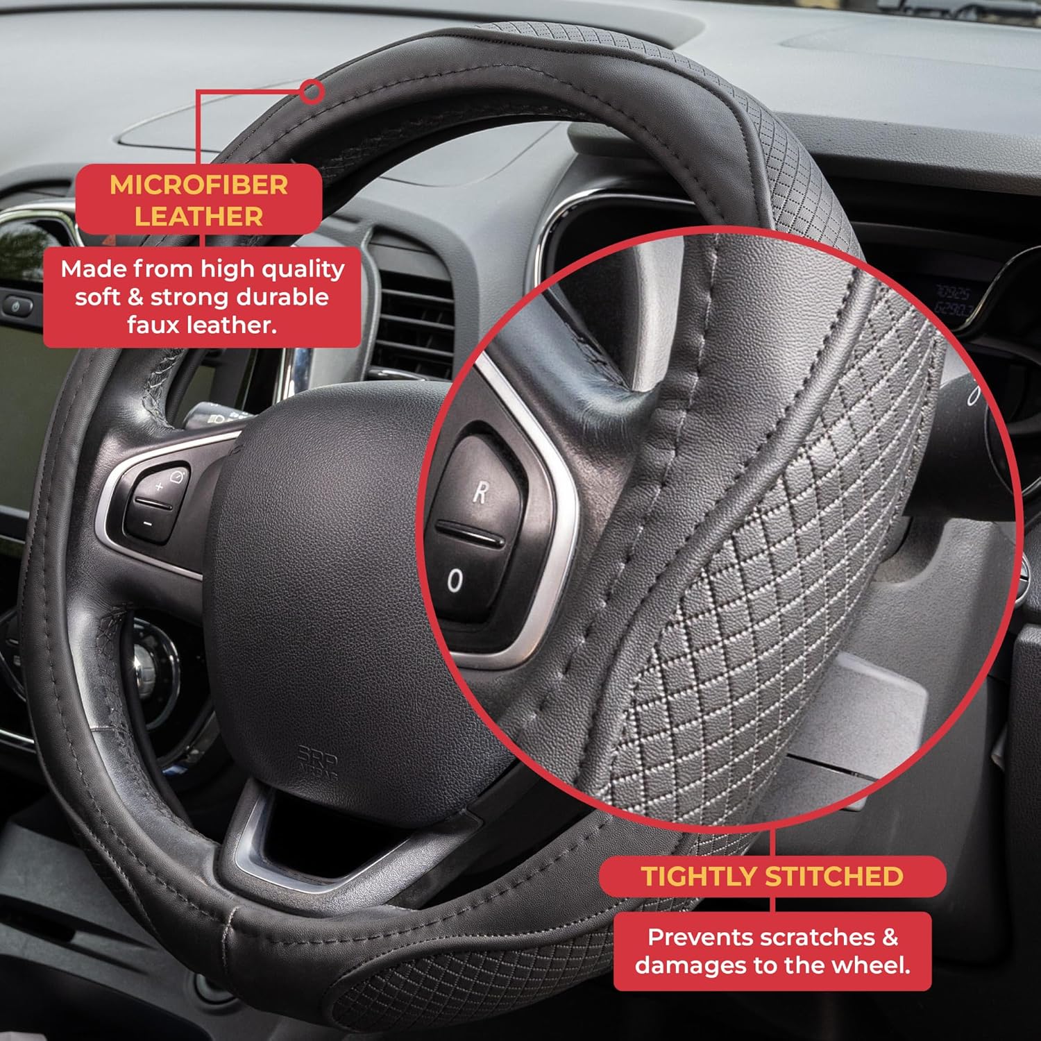 Husa volan din piele GADLANE din microfibră universală moale, anti-alunecare, respirabilă, volan de mașină M 37-38 cm - Nu necesită cusături - Negru
