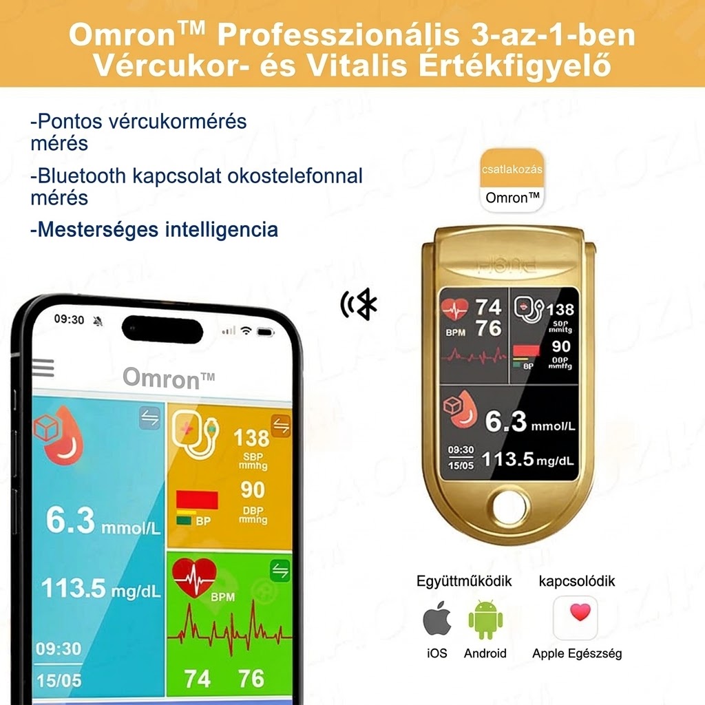 🩸 Az Amerikai Egészségügyi Szövetség által támogatott termék | OMRON™ professzionális vércukor- és életjel-monitor – fájdalommentes, gyors, pontos, FDA által tanúsított