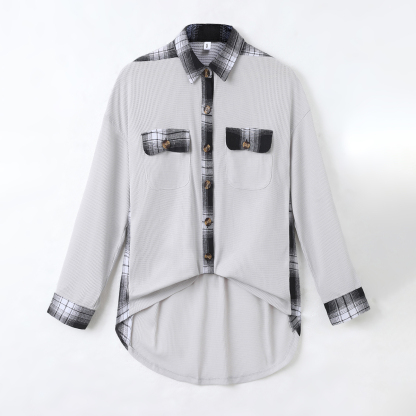 Women's plaid patchwork casual jacket, versatile and fashionable.