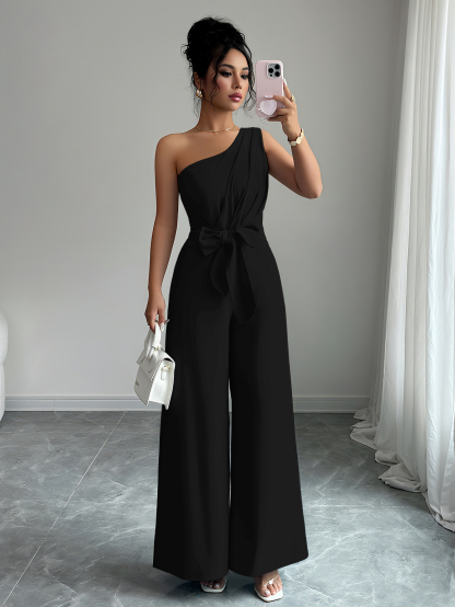 Women's Summer Elegant Solid Color Tie-Waist Romper