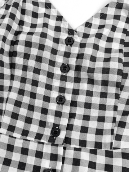 Women's Casual Plaid Strap Dress With Ruffle Hem & Single-Breasted