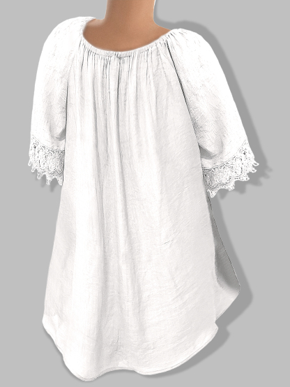 Women's Casual Solid Color Lace Patchwork Shirt, Summer