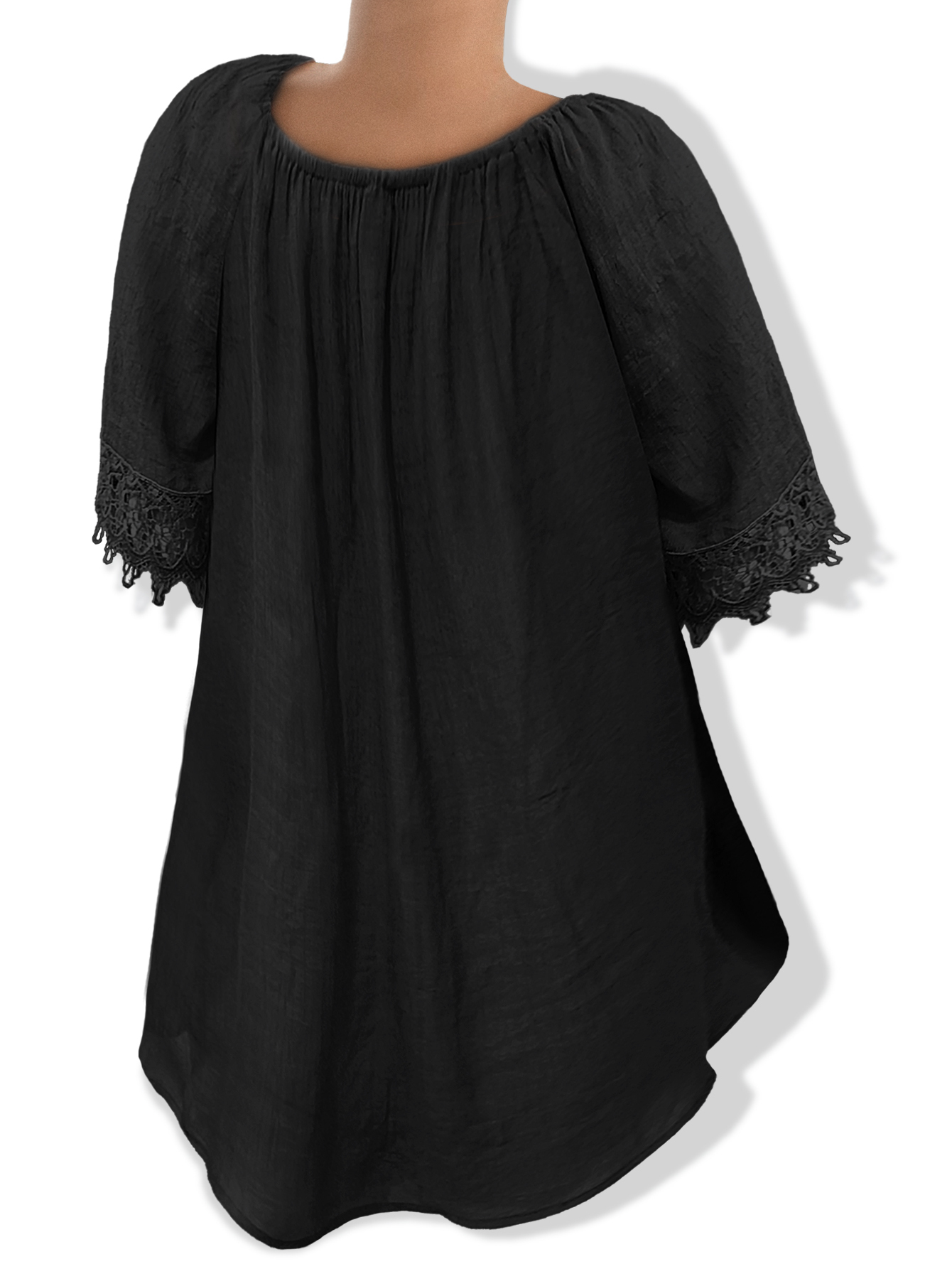 Women's Casual Solid Color Lace Patchwork Shirt, Summer