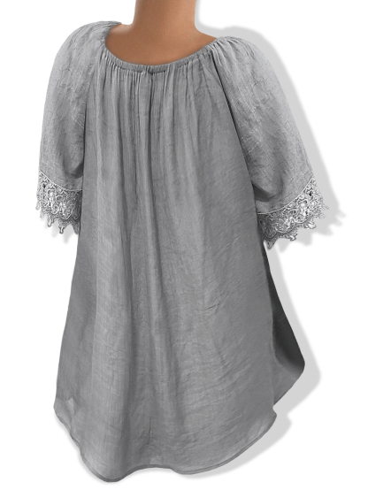 Women's Casual Solid Color Lace Patchwork Shirt, Summer