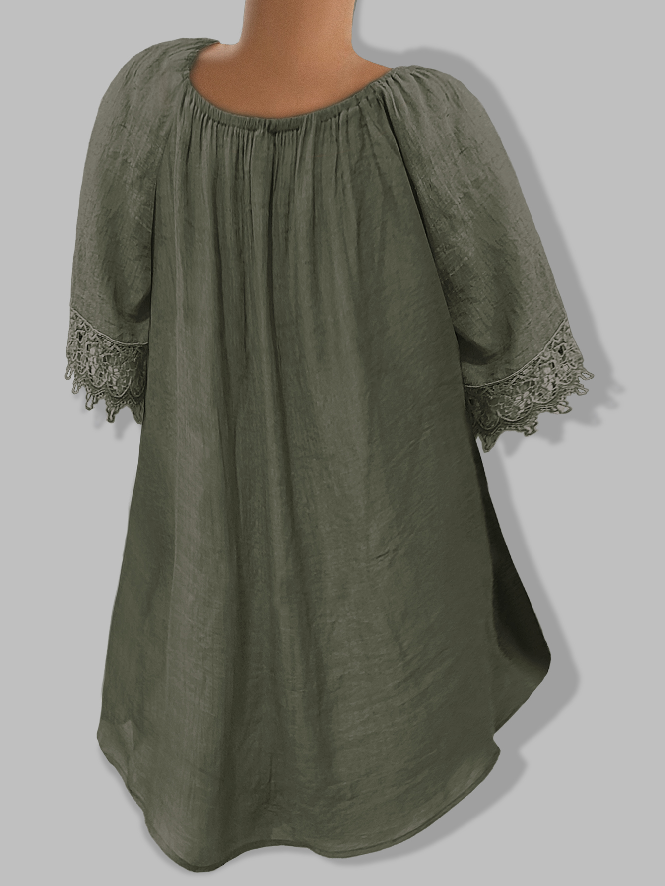 Women's Casual Solid Color Lace Patchwork Shirt, Summer