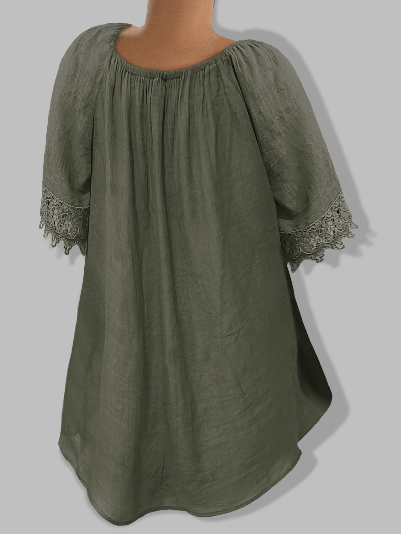 Women's Casual Solid Color Lace Patchwork Shirt, Summer