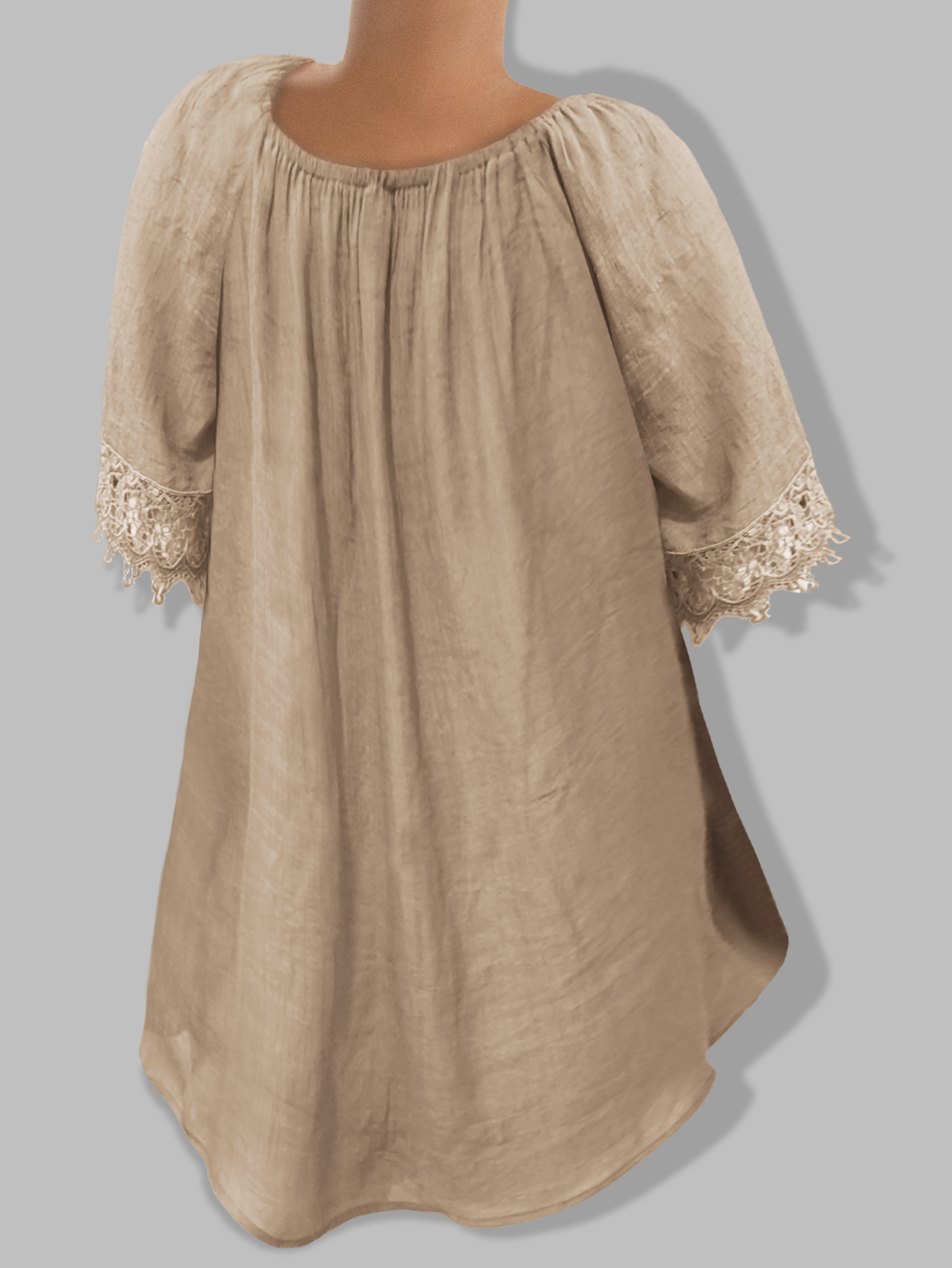 Women's Casual Solid Color Lace Patchwork Shirt, Summer