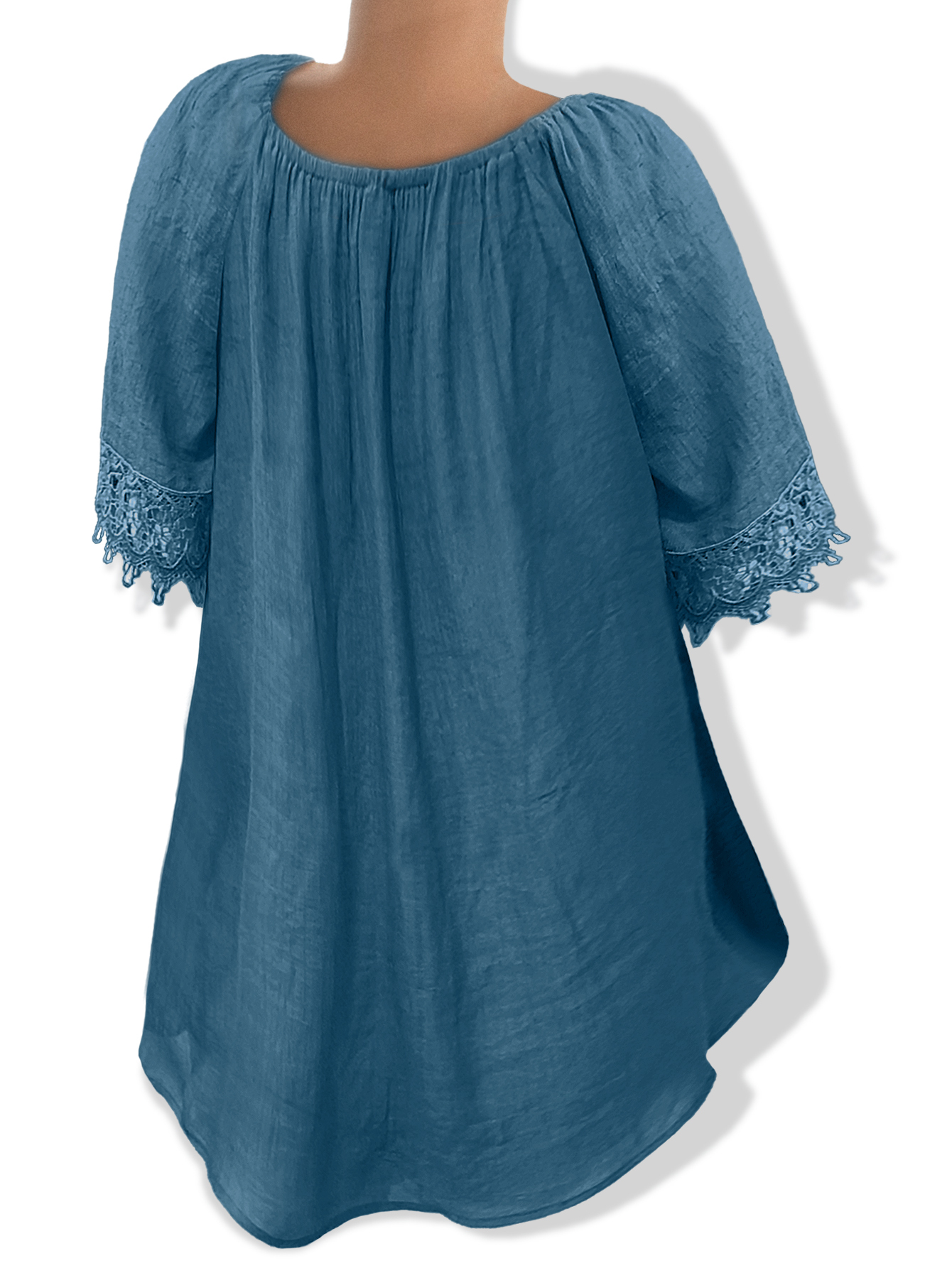 Women's Casual Solid Color Lace Patchwork Shirt, Summer