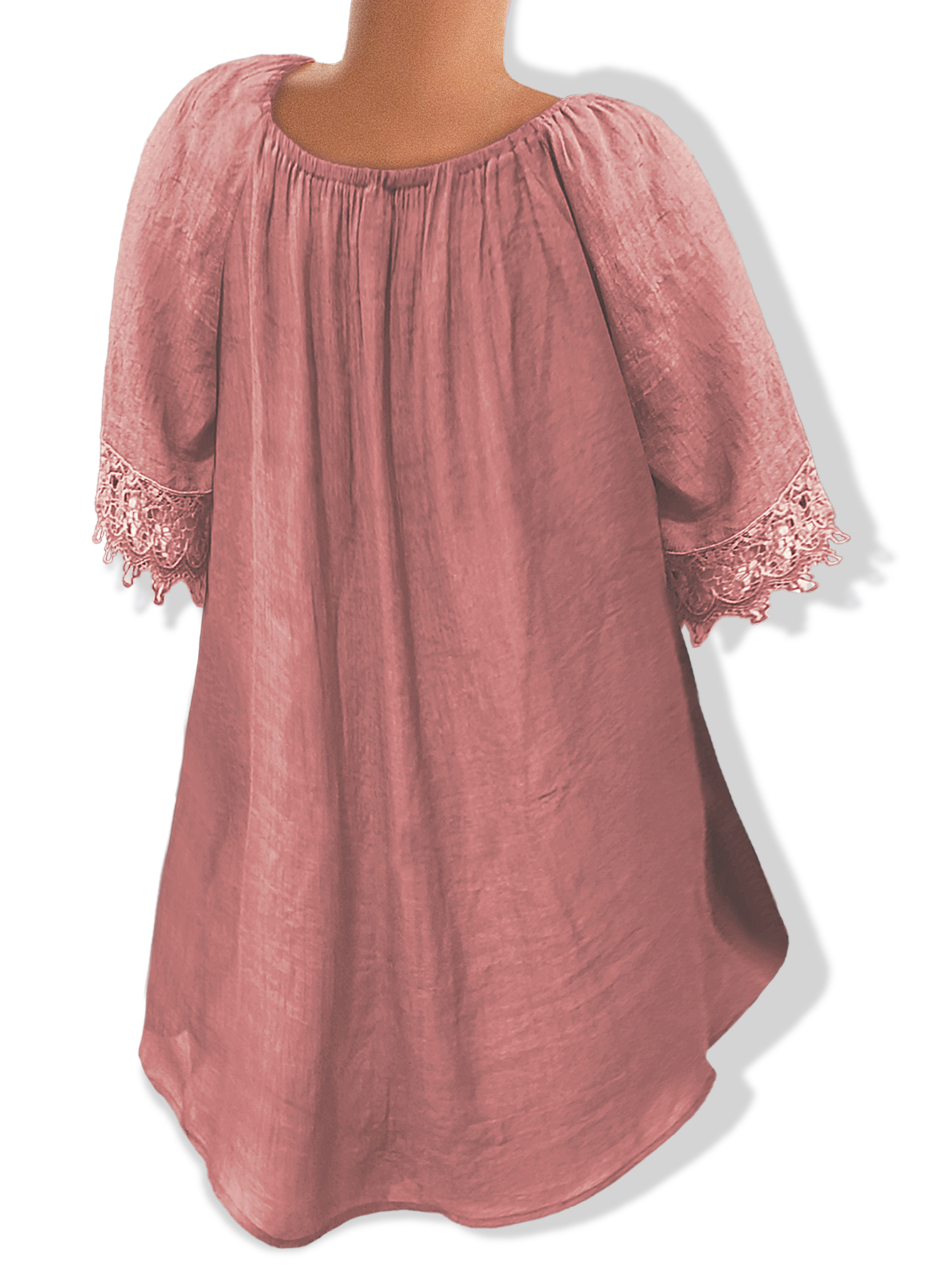 Women's Casual Solid Color Lace Patchwork Shirt, Summer