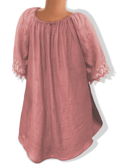Women's Casual Solid Color Lace Patchwork Shirt, Summer