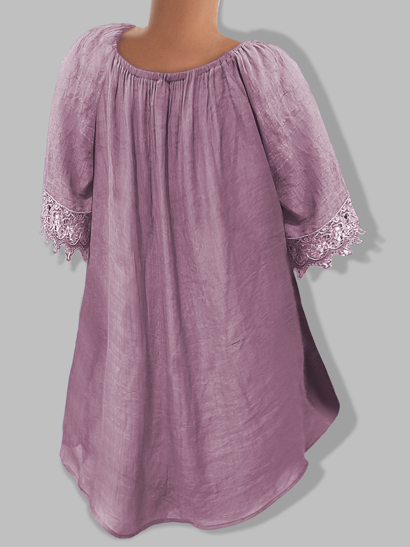 Women's Casual Solid Color Lace Patchwork Shirt, Summer