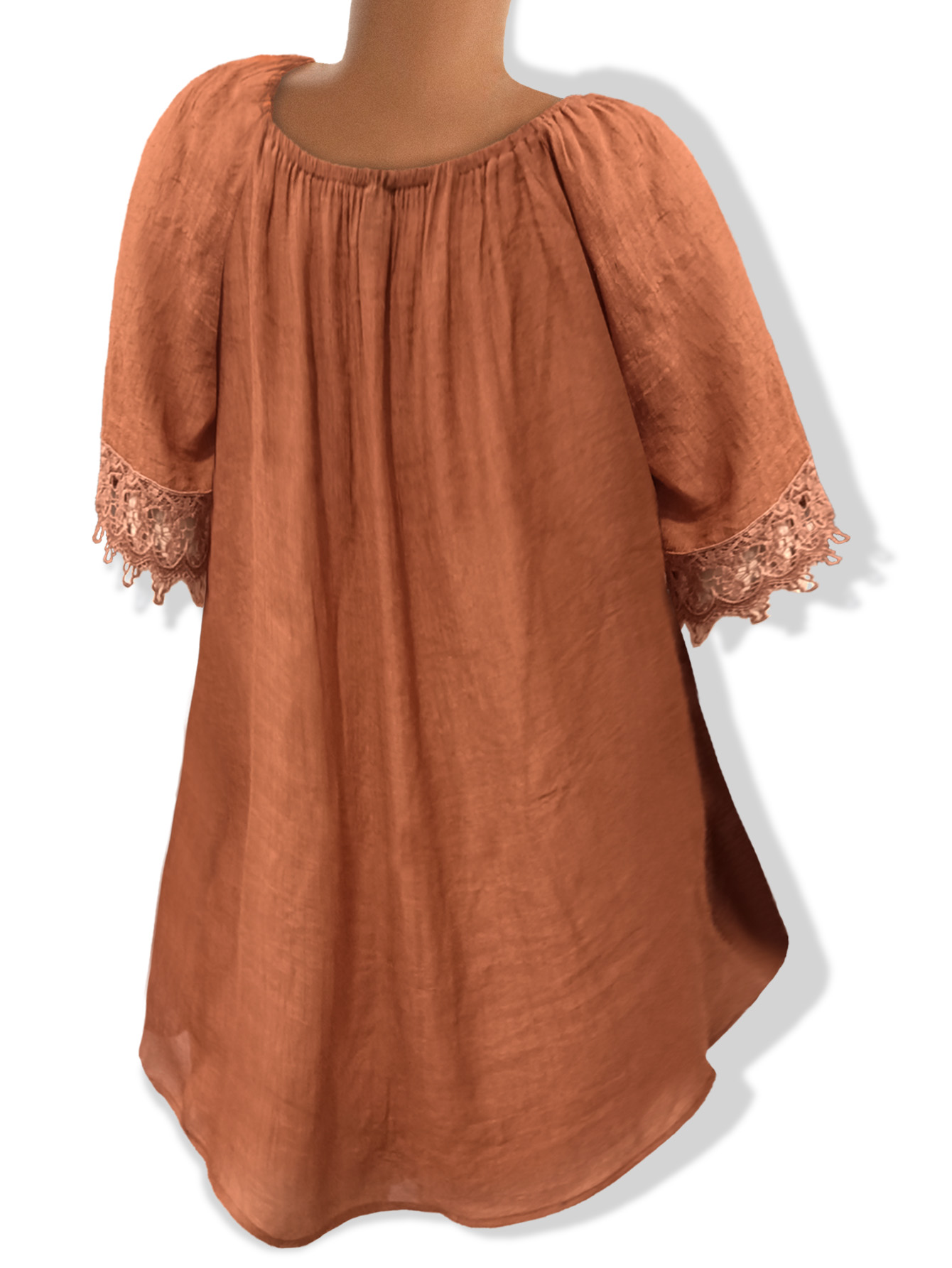 Women's Casual Solid Color Lace Patchwork Shirt, Summer