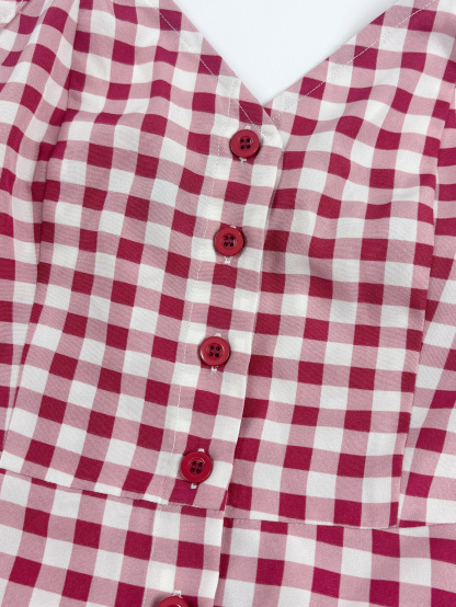 Women's Casual Plaid Strap Dress With Ruffle Hem & Single-Breasted