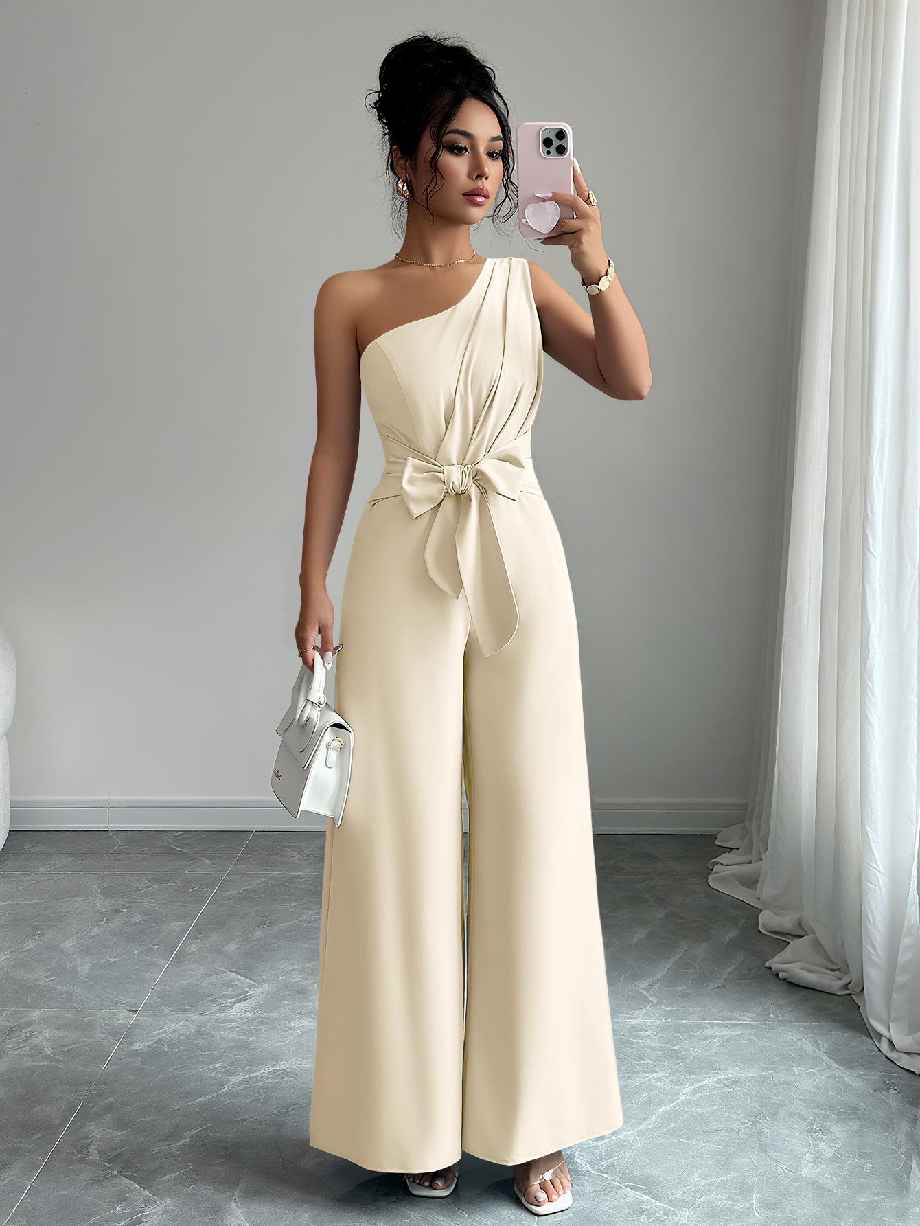 XD705 Women's Summer Elegant Solid Color Tie-Waist Romper