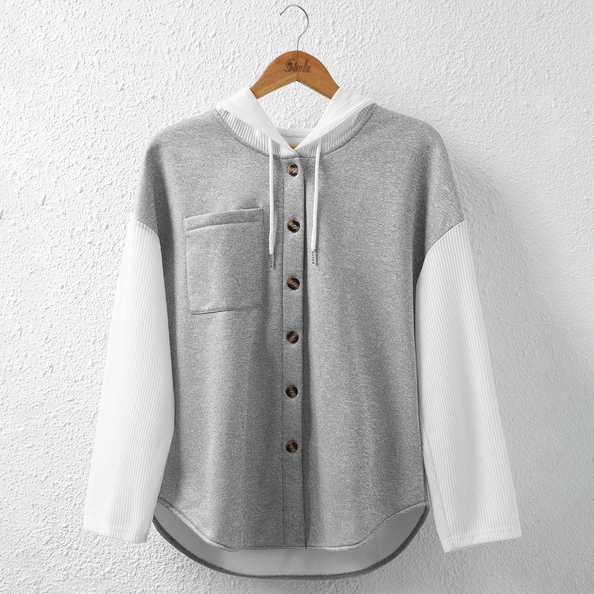 Chaqueta de otoño para mujer, casual, con capucha, holgada, de manga larga, con botones