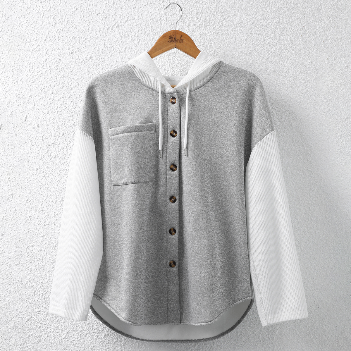 Chaqueta de otoño para mujer, casual, con capucha, holgada, de manga larga, con botones